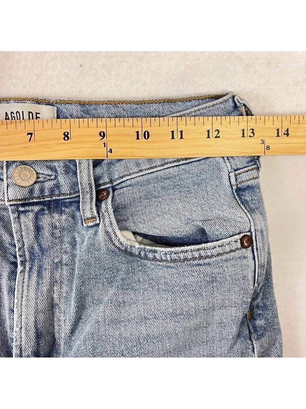 Agolde Jeans “Merrel” 25 Blue Slim Straight Leg Raw Hem Mid Rise Womens - Picture 8 of 12